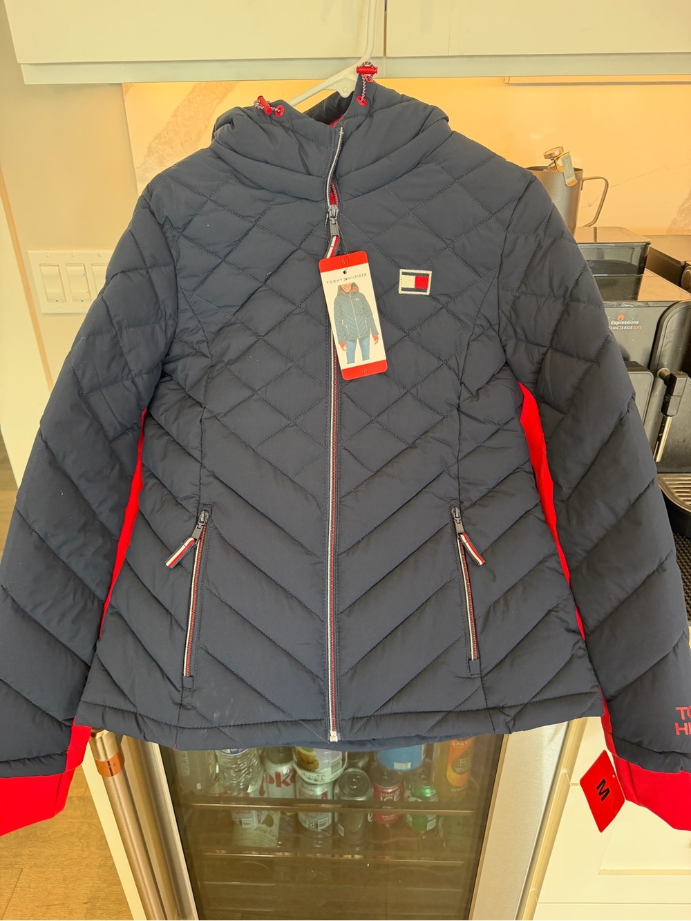 Tommy Hilfiger Women’s Packable Hooded Puffer Navy Blue Jacket, Size M